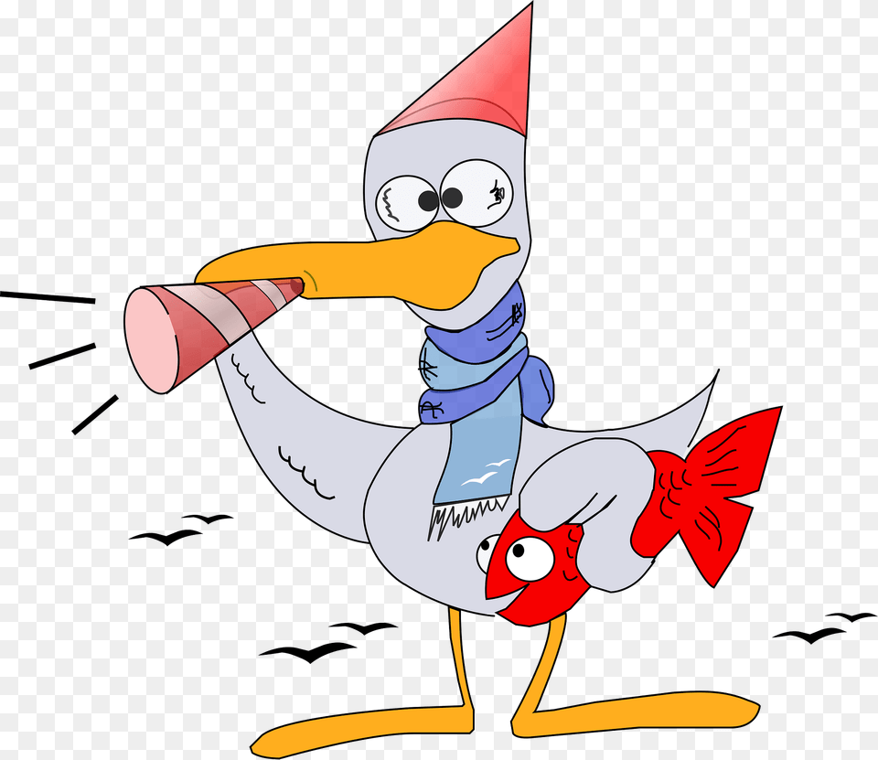 Bird Wearing A Scarf With A Fish And A Megaphone Clipart, Cartoon Free Transparent Png