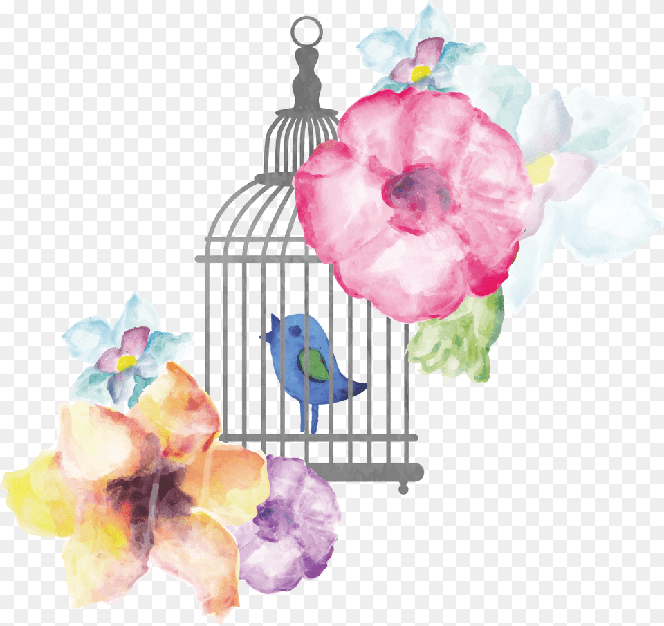 Birdcage Watercolor Painting Watercolour Flower And Birds, Petal, Plant Free Png
