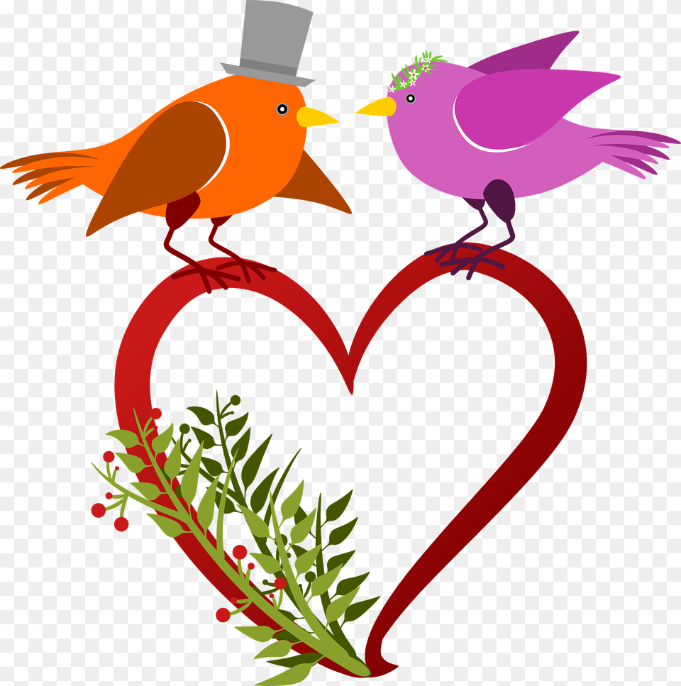 Birds Couple Perched On Top Of A Heart Clipart, Art, Graphics, Pattern, Animal Free Png