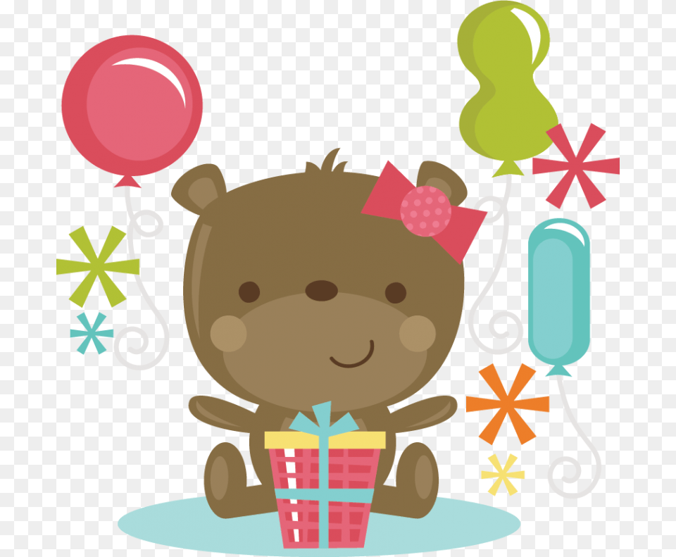 Birthday Bear Girl Svg Cut Files For Scrapbooking Birthday Birthday Cute Clipart, Animal, Mammal, Wildlife, Balloon Free Png