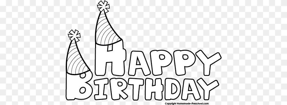 Birthday Black And White Free Happy Clipart Happy Birthday Clipart Black And White, Clothing, Hat, Text Png