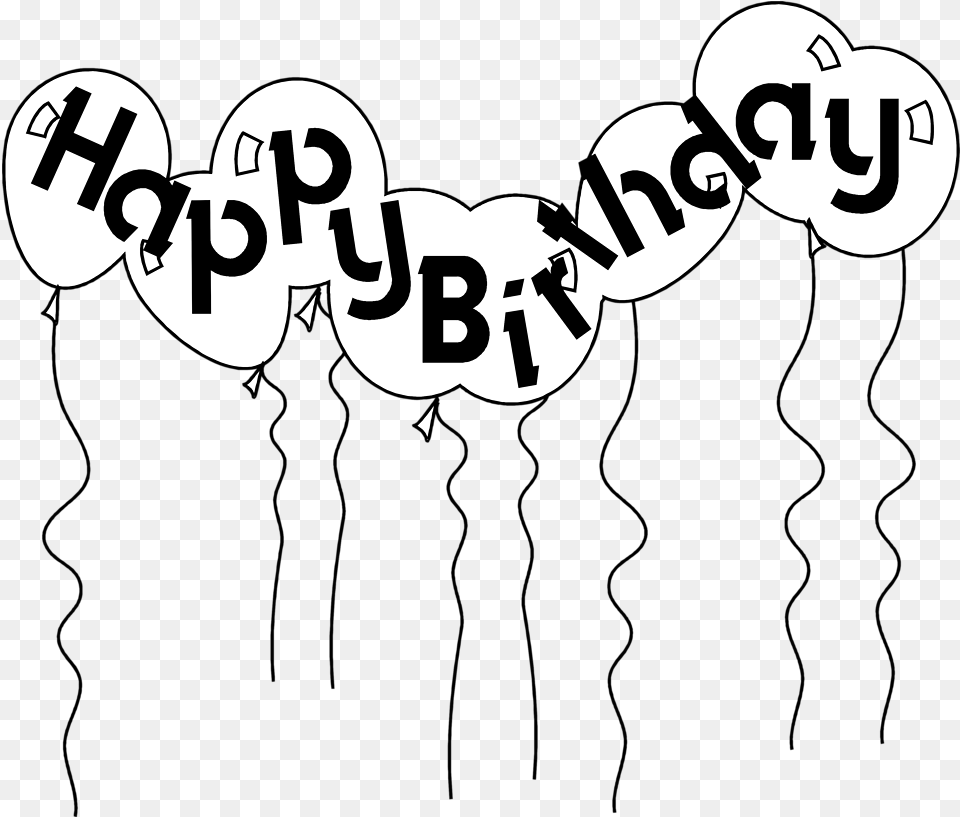 Birthday Black And White Happy Clipart Happy Birthday Balloons, Text Free Png