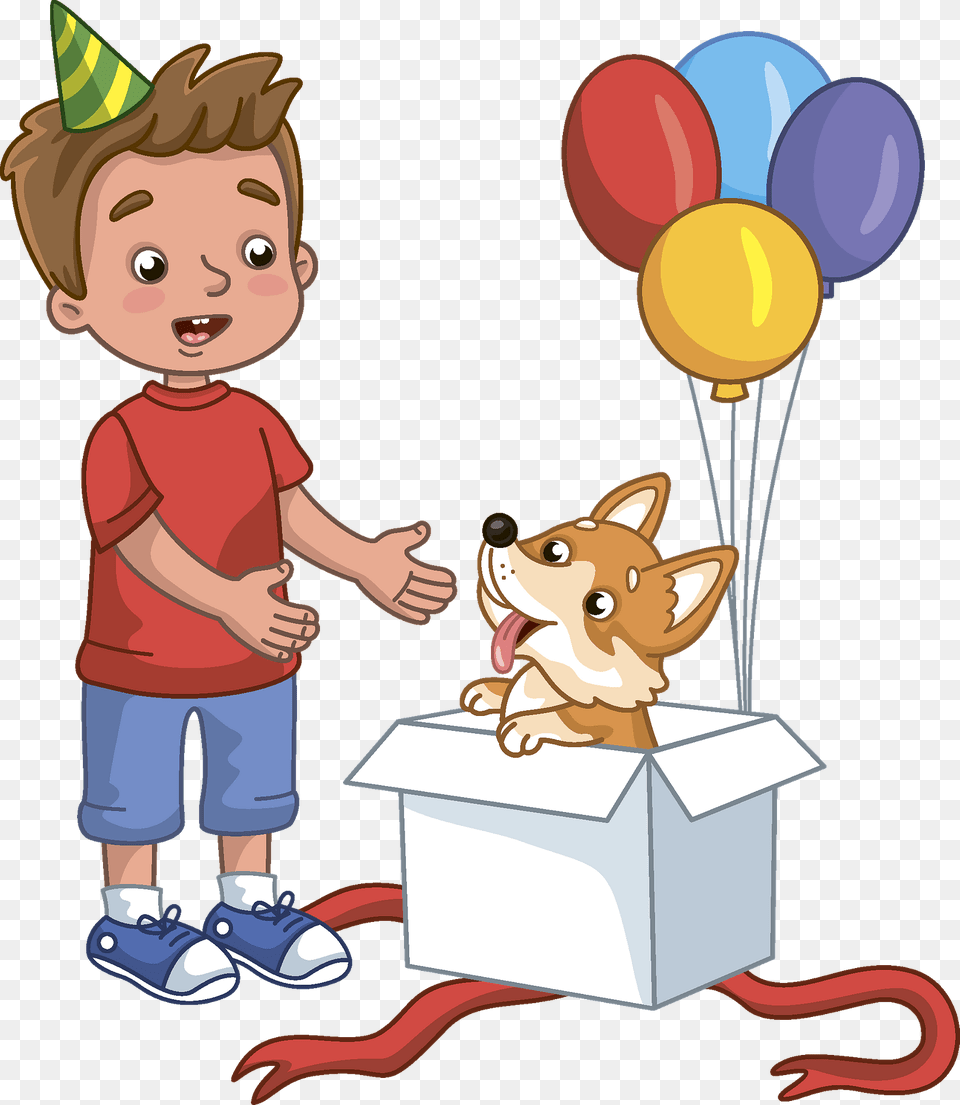 Birthday Boy And His New Dog Clipart, Balloon, Baby, Person, Face Png