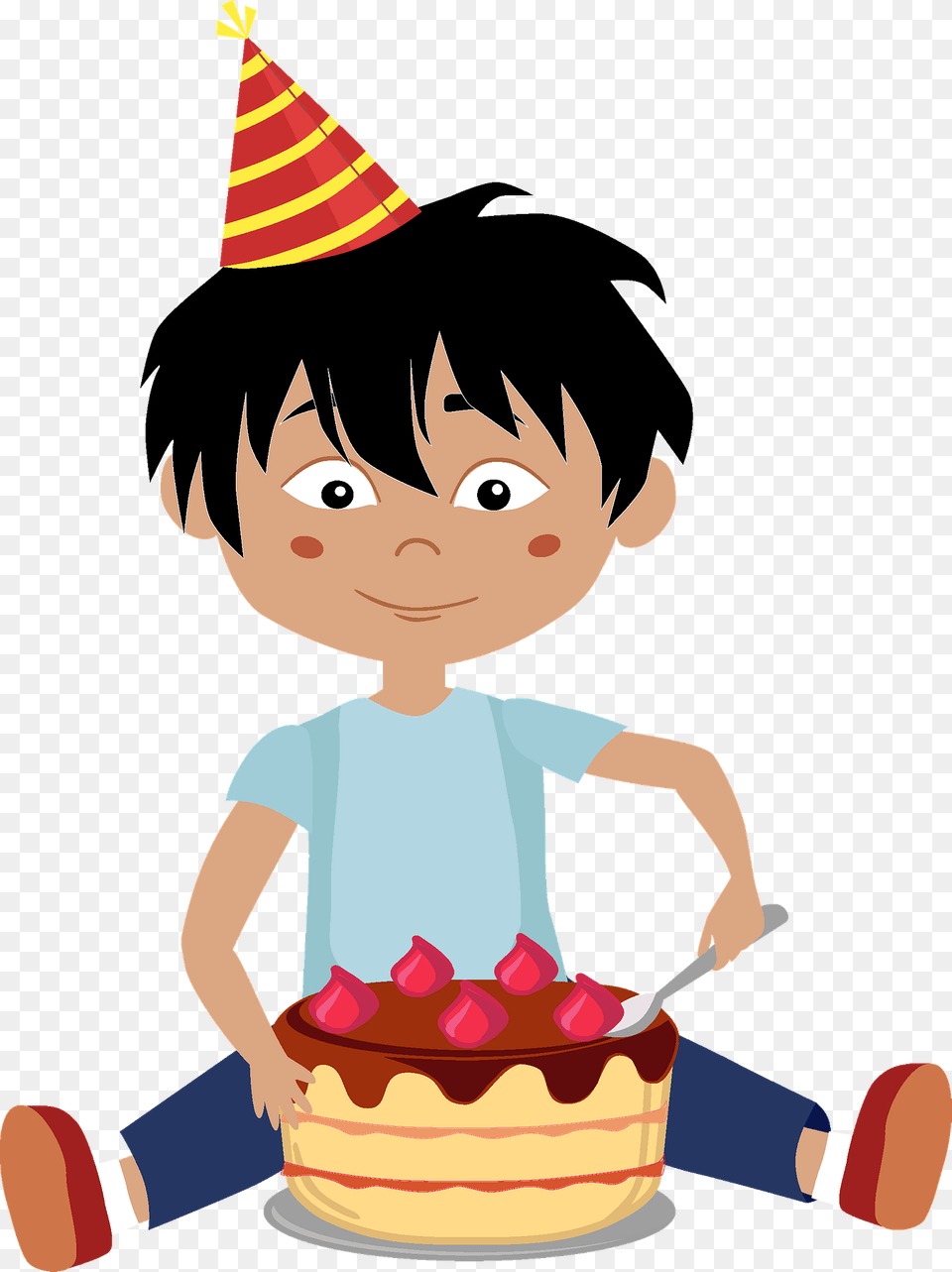 Birthday Boy Eating Cake Clipart, Hat, Clothing, Person, People Free Png
