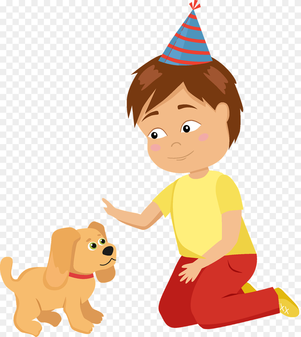 Birthday Boy With His New Puppy Clipart, Hat, Clothing, Mammal, Animal Png