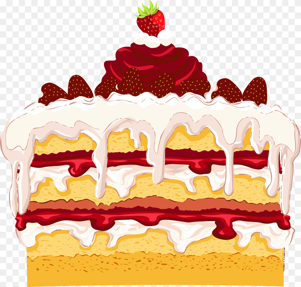 Birthday Cake And Balloons Clipart Strawberry Cake Clip Art, Whipped Cream, Birthday Cake, Cream, Dessert Png Image