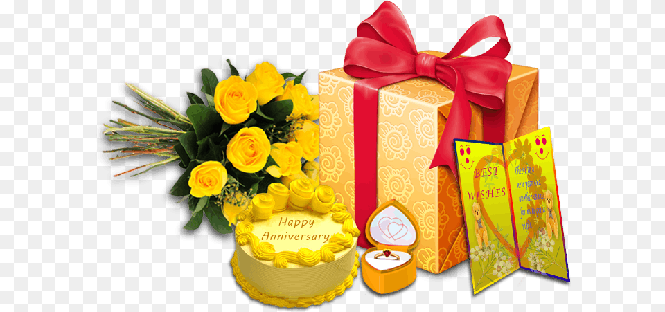 Birthday Cake And Gift, Birthday Cake, Cream, Dessert, Flower Png Image