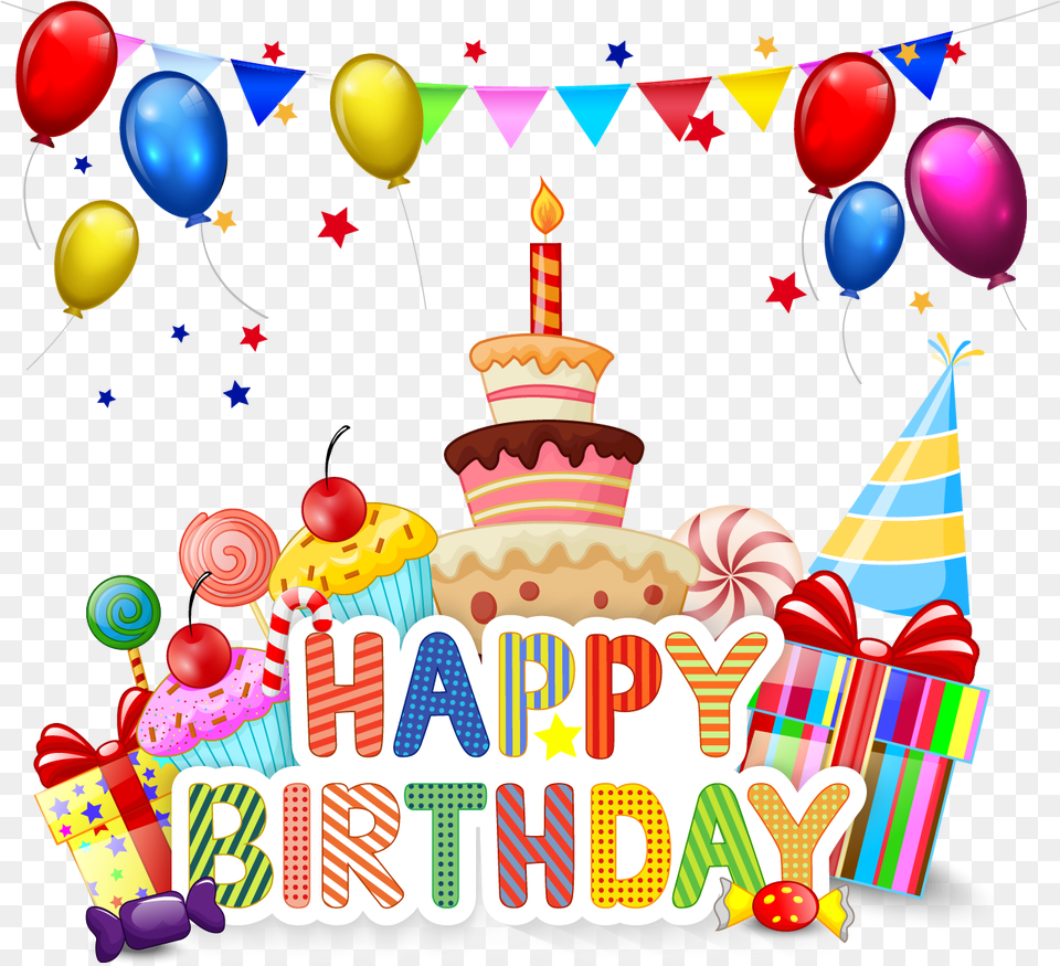Birthday Cake Cupcake Cartoon Cartoon Happy Birthday Cake, Person, People, Balloon, Cream Free Png