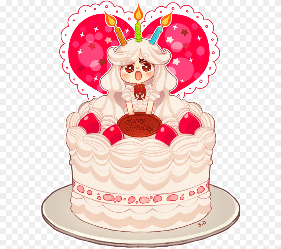 Birthday Cake Emoji By Vocaloid Mirai Chibi Anime Anime Birthday Cake Drawing, Birthday Cake, Cream, Dessert, Food Png