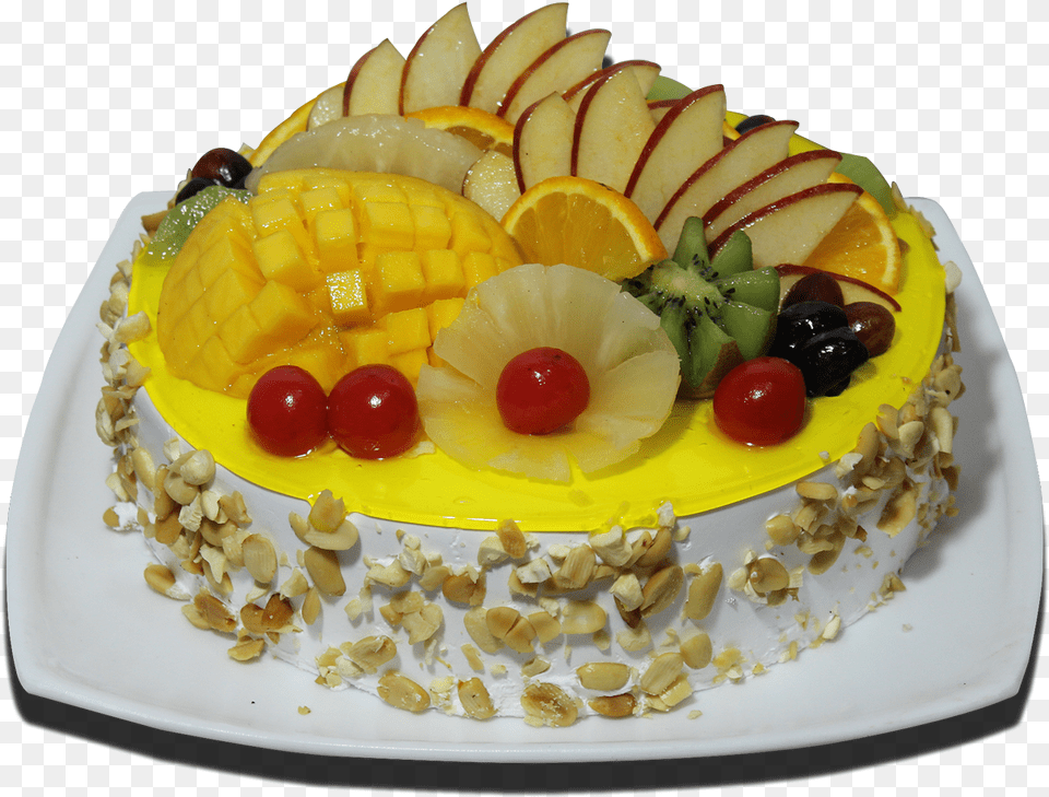 Birthday Cake In Pineapple Garnish For Cake Download Cake, Plate, Food Presentation, Food, Plant Free Png