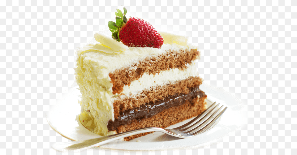 Birthday Cake On Plate, Fork, Cutlery, Torte, Food Free Transparent Png