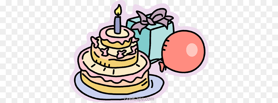 Birthday Cake Presents And Balloons Royalty Vector Clip Art, Birthday Cake, Cream, Dessert, Food Free Png Download