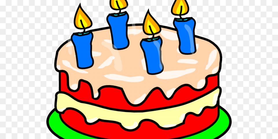 Birthday Cake With 4 Candles Clipart, Birthday Cake, Cream, Dessert, Food Free Png