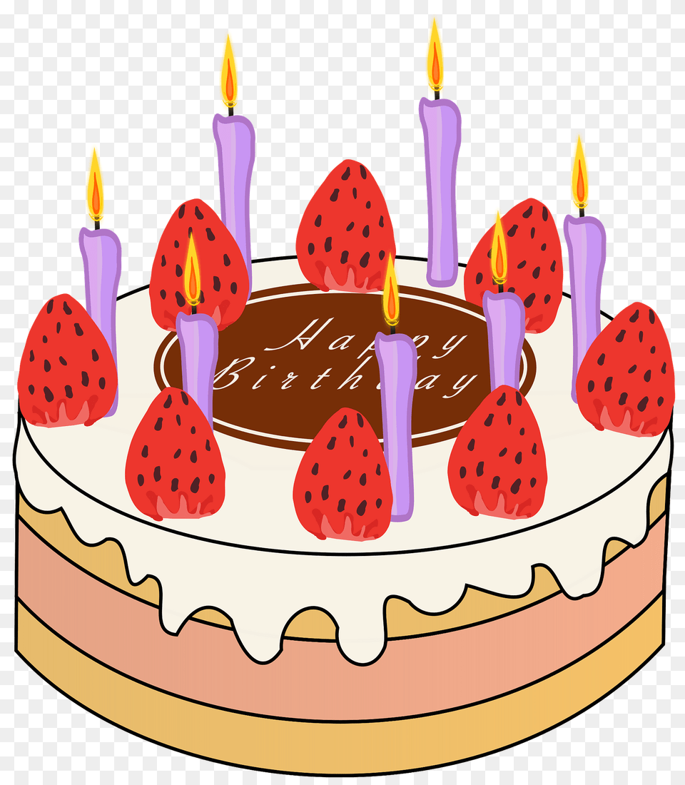 Birthday Cake With Candles And Strawberries On Top Clipart, Food, Birthday Cake, Cream, Dessert Free Png Download