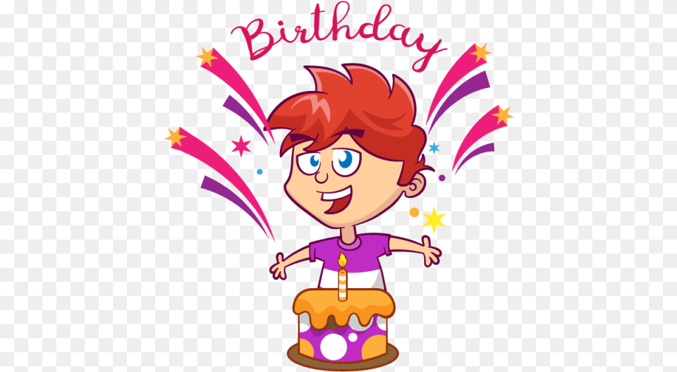 Birthday Card With Cute Boy And Confetti Birthday Boy Cartoon, Person, People, Birthday Cake, Cake Free Png Download