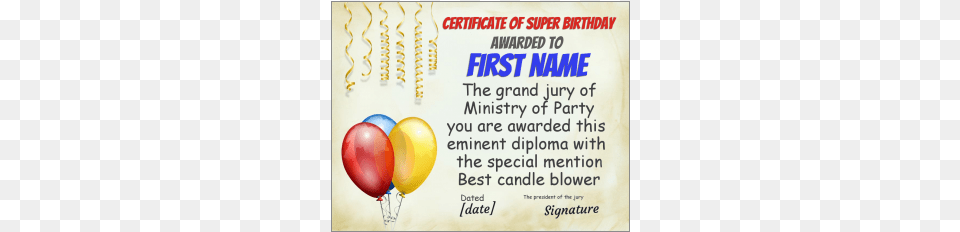 Birthday Certificate Template Greetingsdiscount Balloon, Advertisement, Poster Free Png Download