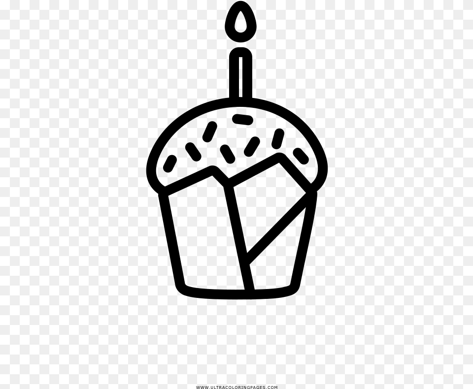 Birthday Cupcake Coloring Page, Gray Png Image