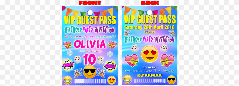 Birthday Emoji Smiley Face Hearts Vip Guest Party Pass Lanyard Grandwazoodesign Clip Art, Advertisement, Poster Png Image