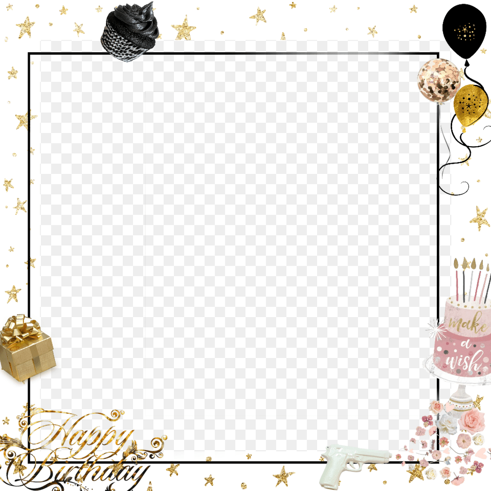 Birthday Frame Stars Balloon Present Gold White Glitter Picture Frame, People, Person Free Png Download