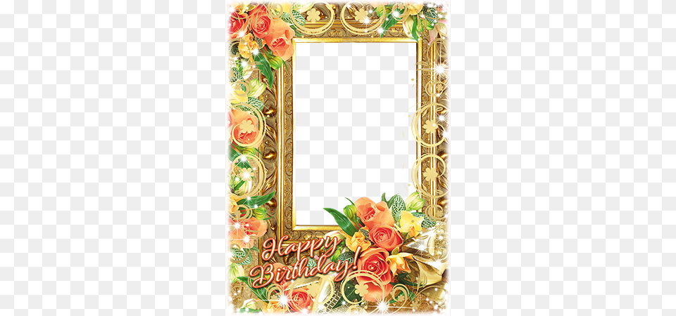 Birthday Frame With A Bunch Of Flowers Happy Birthday New Frame, Art, Plant, Pattern, Graphics Free Png Download