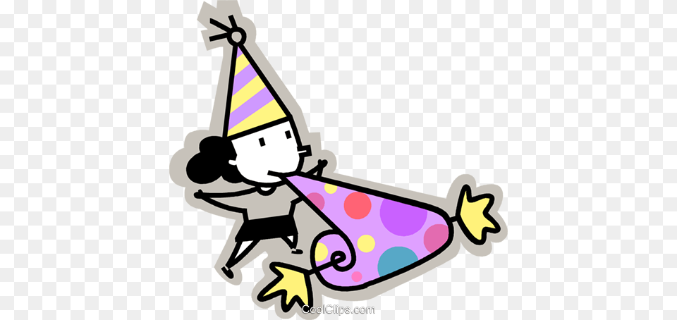 Birthday Girl Blowing Into A Noise Maker Royalty Vector Clip, Clothing, Hat, Party Hat, Bulldozer Free Transparent Png