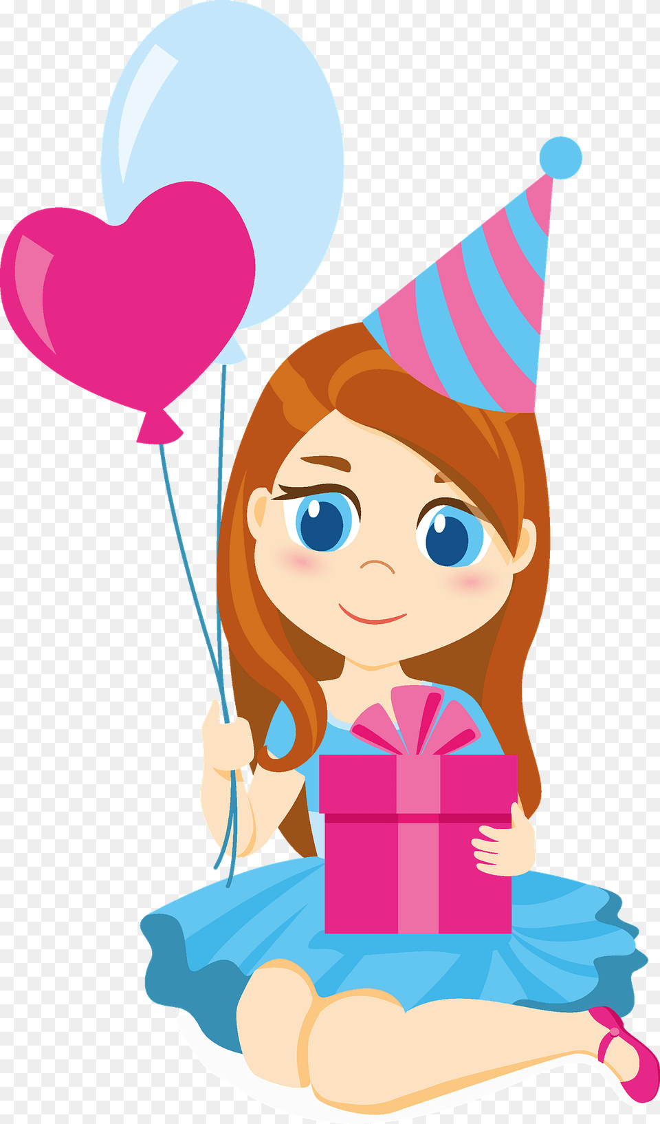 Birthday Girl With Balloons And Gift Box Clipart, Person, People, Hat, Clothing Free Transparent Png