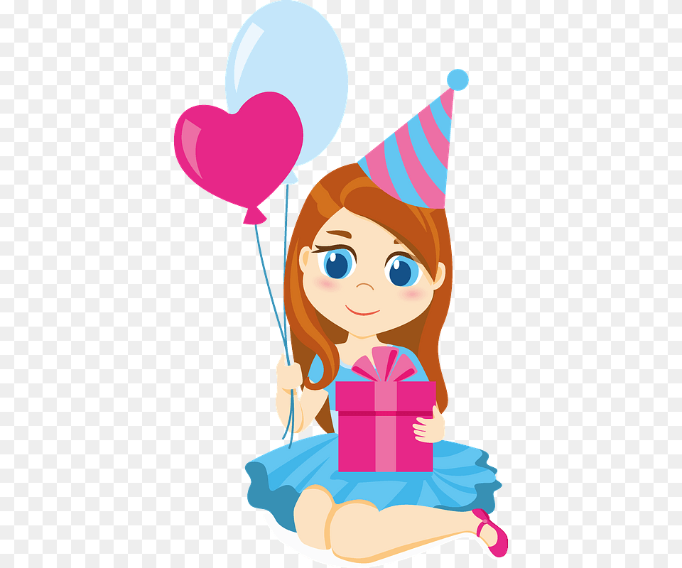 Birthday Girl With Balloons And Gift Box Clipart Birthday Girl Clipart, Person, People, Hat, Clothing Free Transparent Png