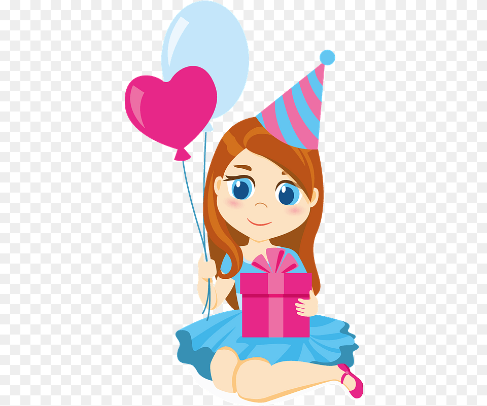 Birthday Girl With Balloons And Gift Box Clipart Clip Art Birthday Girl, Person, People, Hat, Clothing Free Png