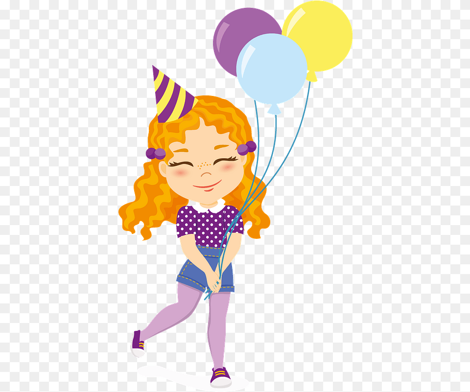 Birthday Girl With Balloons Clipart Download Girl With 6balloons Clipart, Balloon, Clothing, Hat, People Png