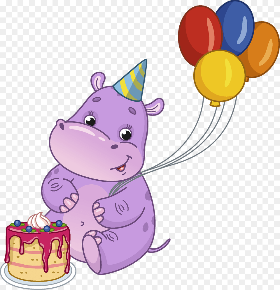 Birthday Hippo Clipart, Person, People, Balloon, Cream Png