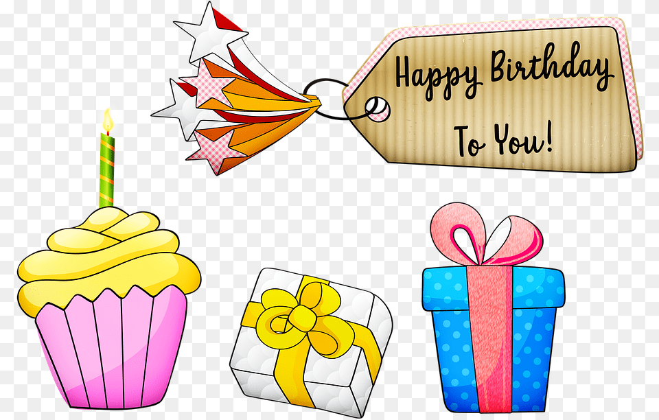 Birthday Items Gifts Cake Happy Birthday Tag Tarjeta De Hija, Person, People, Food, Cream Png Image