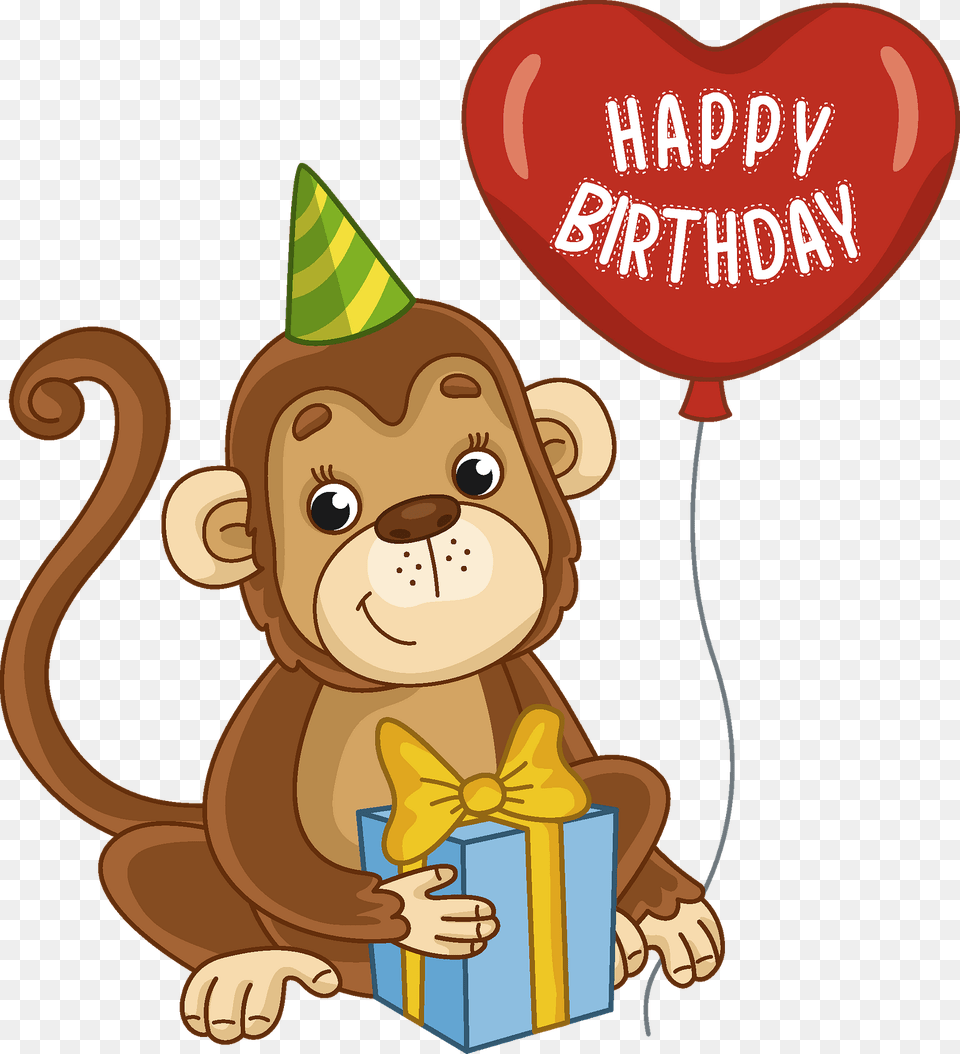 Birthday Monkey Clipart, Clothing, Hat, Balloon, Face Free Png Download