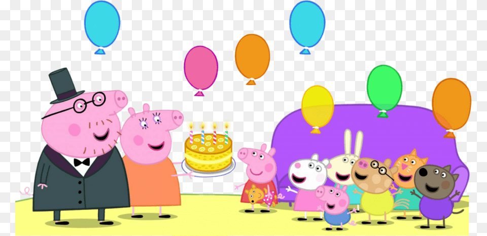 Birthday Party Background Clipart Peppa Pig Clipart Transparent Background, Balloon, People, Person, Birthday Cake Free Png