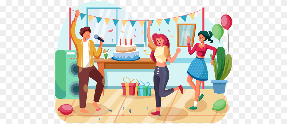 Birthday Party Illustration Birthday Party Illustration, Person, People, Food, Dessert Png