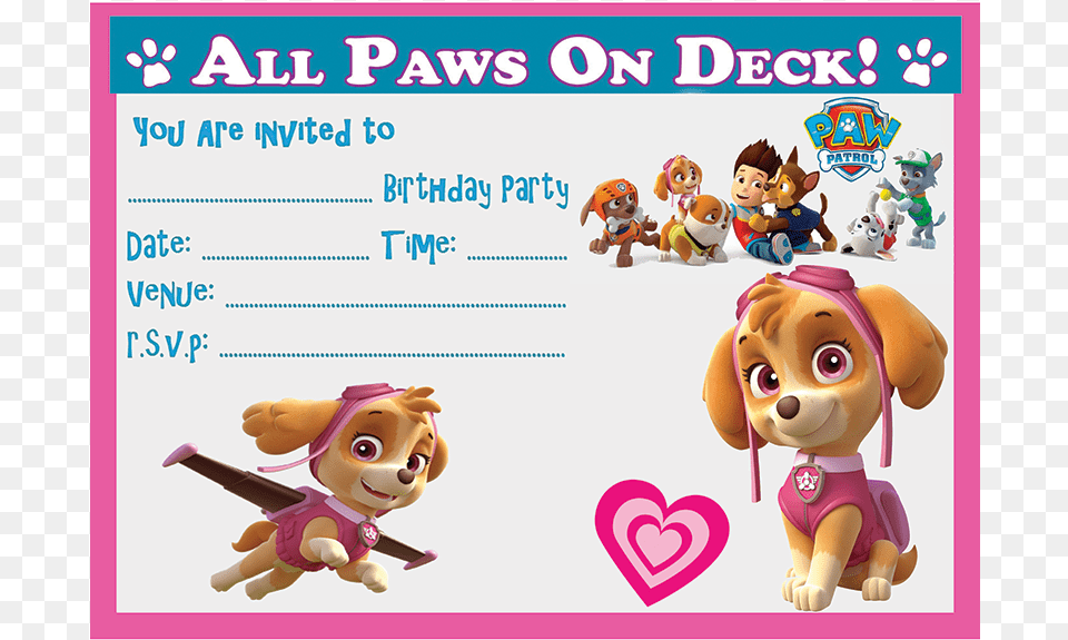Birthday Party Paw Patrol Skye Invitations, Toy, Baby, Person, Face Png Image