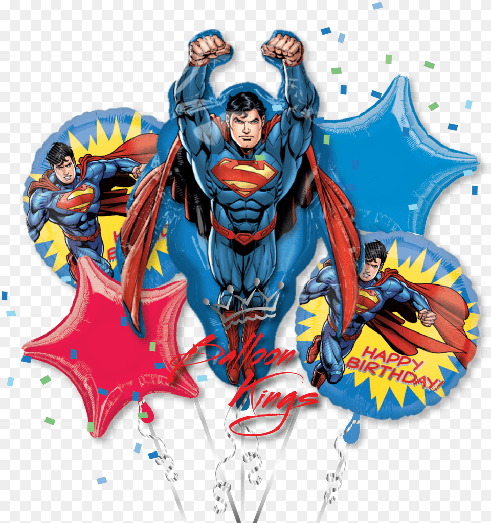 Birthday Party Superman Balloon Hd Download, Book, Comics, Publication, Person Png Image