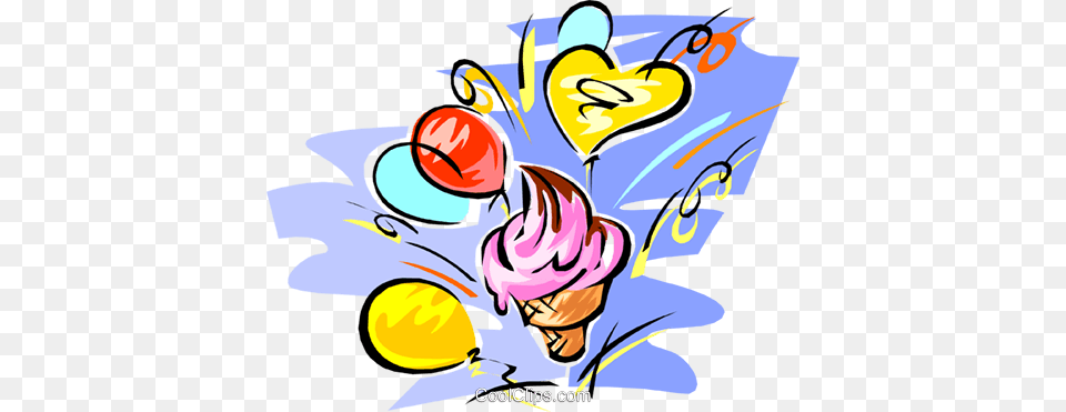 Birthday Partyice Cream Conealloons Royalty Vector Clip, Art, Graphics, Book, Comics Free Png
