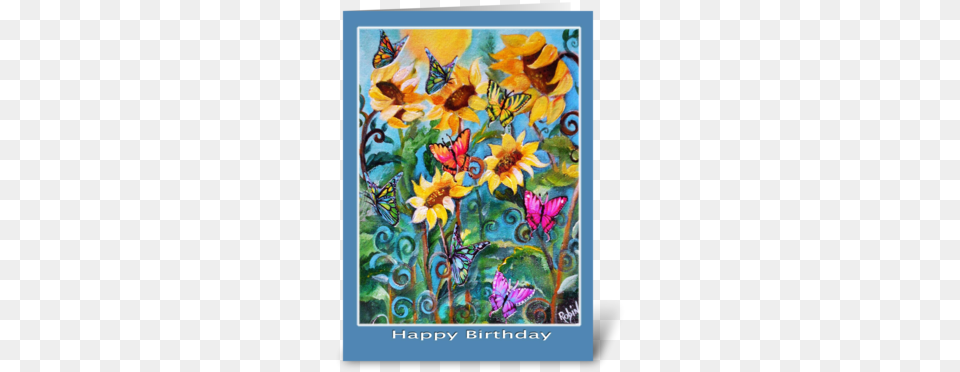 Birthday Sunflowers And Butterflies Greeting Card Canvas Print, Art, Modern Art, Painting Png