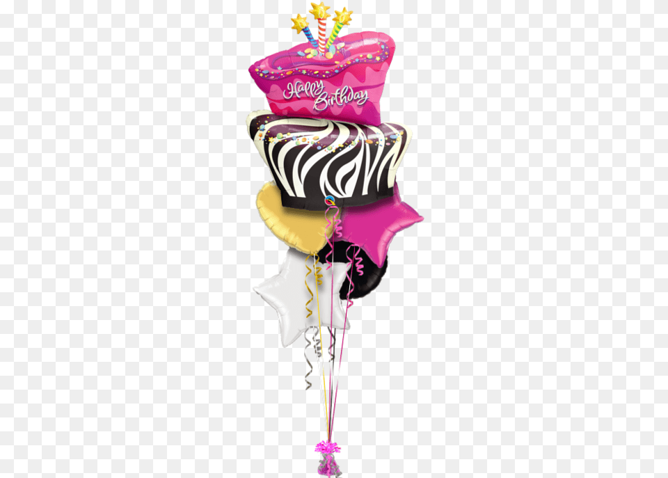Birthday Zebra Stripe Cake Birthday Balloon Foil And Latex Balloon Bouquet, Birthday Cake, Cream, Dessert, Food Png