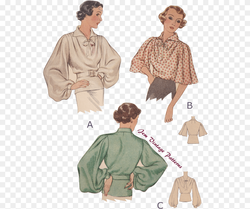Bishop Sleeve Blouse Sewing Pattern, Adult, Person, Gown, Formal Wear Png Image