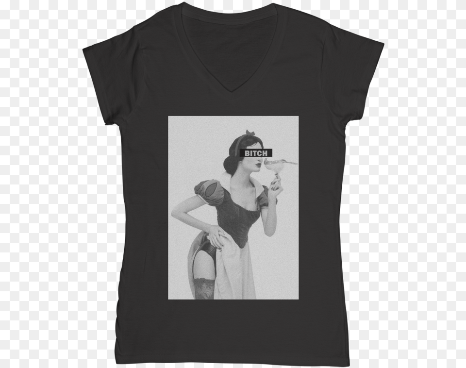 Bitch Snow White Women39s V Neck T Shirt Apparel Kawaii Monochrome, Clothing, T-shirt, Adult, Female Png