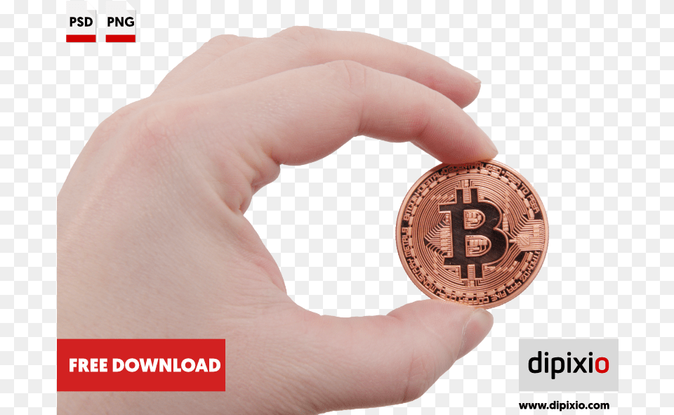 Bitcoin Coin In A Hand Affinityphoto Luminar2018 Freeimages Highlighter Mockup, Body Part, Finger, Person, Money Free Png