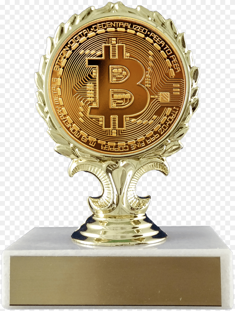 Bitcoin Logo Trophy On Flat White Marble Trophy, Wristwatch Free Png