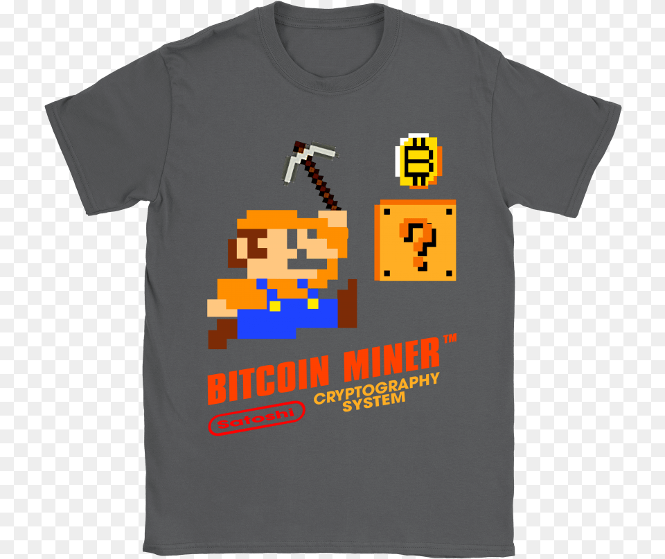Bitcoin Miner Mario Bros Satoshi Cryptography System Snoopy Pennywise, Clothing, Shirt, T-shirt Free Png