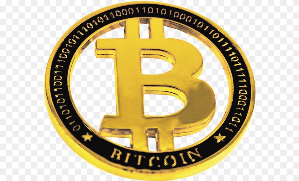 Bitcoin Transparent Collectoru0027s Coin Gold Emblem, Logo, Badge, Symbol, Disk Png Image