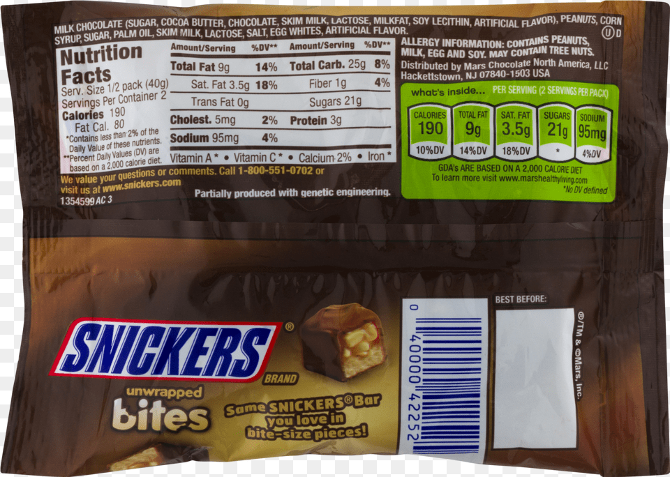 Bite Size Snickers Nutrition Label, Food, Sweets, Candy Free Transparent Png