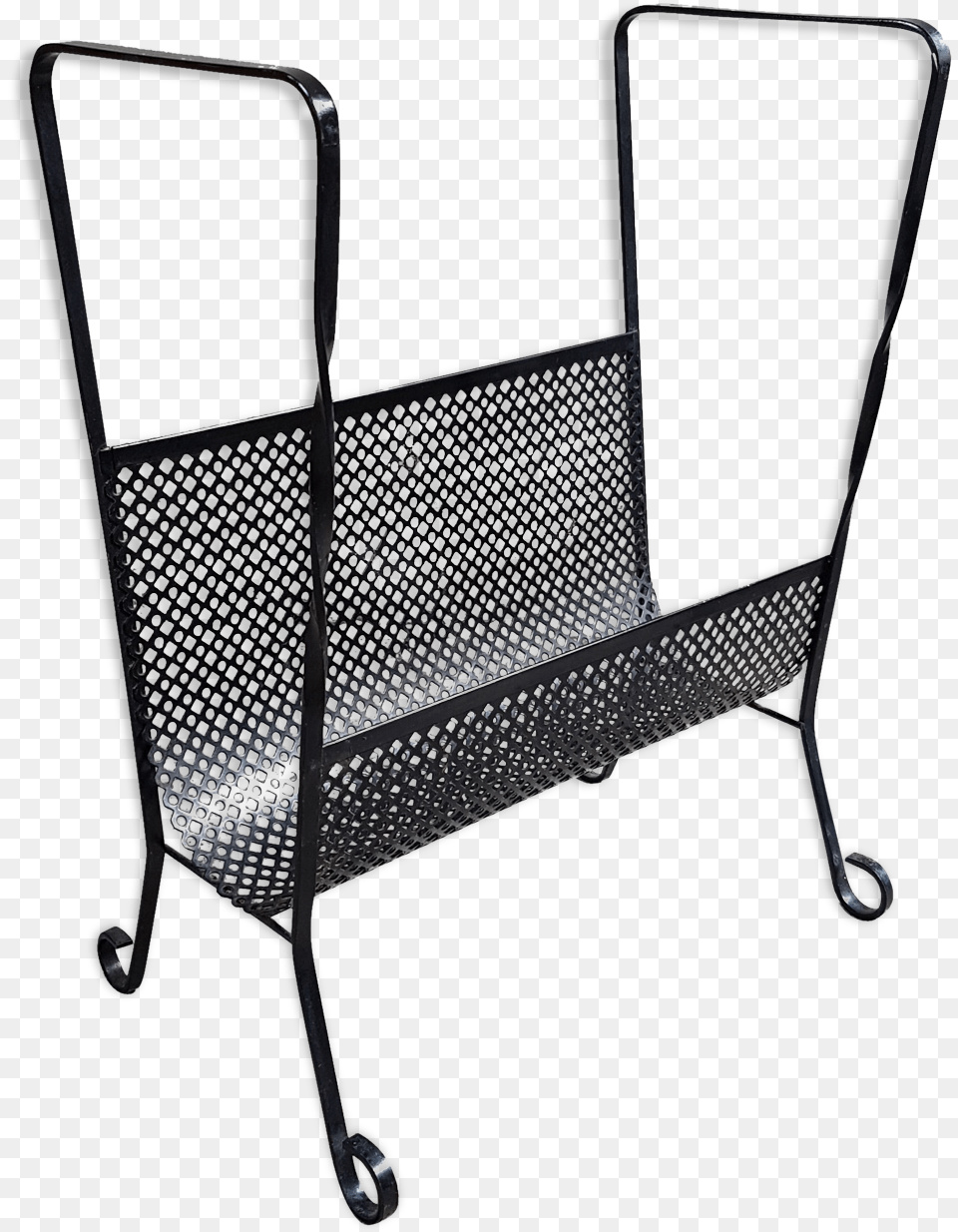Black 50s Perforated Sheet Metal Magazine Rack Chair, Furniture, Bed, Stand Png