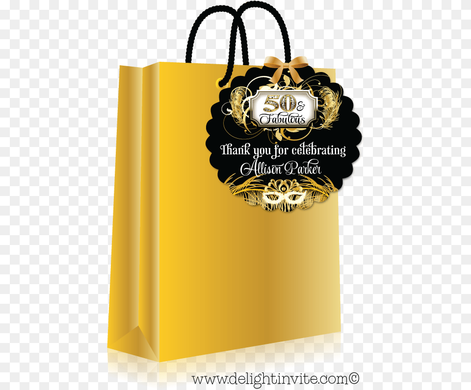 Black 50th Birthday Favor Tags Gold Shopping Bag, Shopping Bag Png
