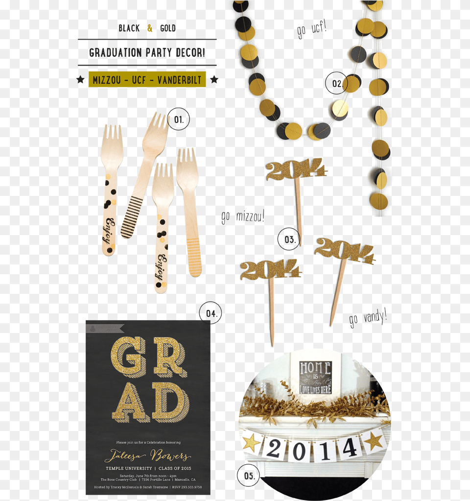 Black Amp Gold Grad Party Party, Advertisement, Cutlery, Fork, Poster Png Image