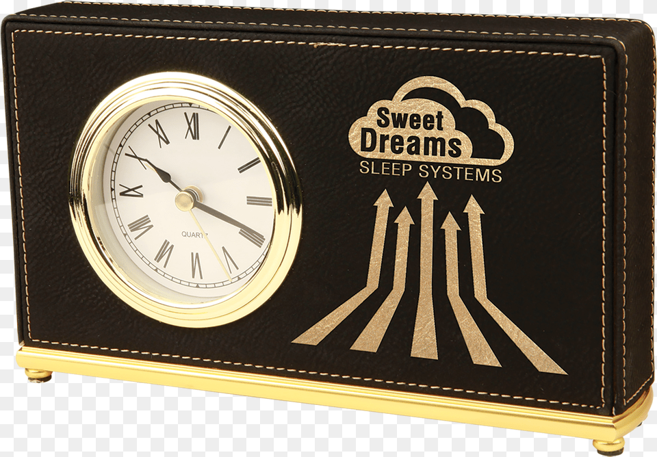 Black Amp Gold Leatherette Horizontal Clock Engraving, Analog Clock Free Png Download